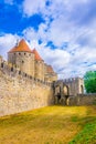 Porte Narbonnaise leading to the old town of Carcassonne, France