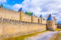 Porte Narbonnaise leading to the old town of Carcassonne, France