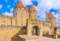 Porte Narbonnaise leading to the old town of Carcassonne, France