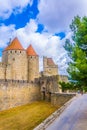 Porte Narbonnaise leading to the old town of Carcassonne, France