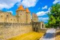 Porte Narbonnaise leading to the old town of Carcassonne, France