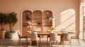 Porter Dining Room: Soft Pink Walls And Earthy Elegance In Tel Aviv Royalty Free Stock Photo