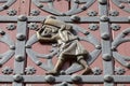 Porter on the doors to Catalan Gothic church Santa Maria del Mar, Barcelona Royalty Free Stock Photo