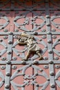 Porter on the doors to Catalan Gothic church Santa Maria del Mar, Barcelona, Spain Royalty Free Stock Photo