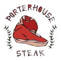 Porterhouse Steak Beef Cut with Lettering in s Thyme Herb Frame. Meat Guide for Butcher Shop or Steak House Restaurant Menu Logo.