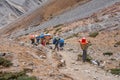 Porters carry luggage on Annapurna circuit in Nepal
