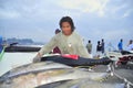 Porters are loading tuna onto truck to the seafood factory in General Santos city