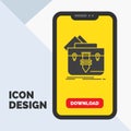 portfolio, Bag, file, folder, briefcase Glyph Icon in Mobile for Download Page. Yellow Background Royalty Free Stock Photo