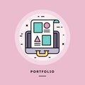 Portfolio, flat design thin line banner. Vector illustration.