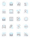 Portfolio resource linear icons set. Showcase, Presentation, Exhibit, Display, Compilation, Collection, Archive line