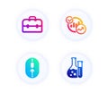 Portfolio, Statistics and Swipe up icons set. Chemistry lab sign. Business case, Report charts, Scrolling page. Vector