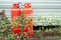 Calor gas cylinder bottles at caravan park site in Porthcawl UK