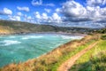 Porthcothan Bay Cornwall England UK Cornish north coast between Newquay and Padstow in colourful HDR Royalty Free Stock Photo