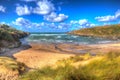 Porthcothan Bay Cornwall England UK Cornish north coast between Newquay and Padstow in colourful HDR Royalty Free Stock Photo