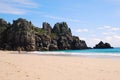 Porthcurno beach, Cornwall, British coast Royalty Free Stock Photo