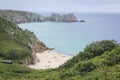 Porthcurno beach cornwall coast uk Royalty Free Stock Photo