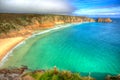 Porthcurno beach Cornwall England UK near the Minack Theatre IN hdr