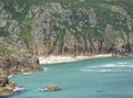 Porthcurno beach at Lands End in Cornwall Royalty Free Stock Photo