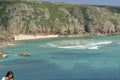 Porthcurno beach at Lands End in Cornwall Royalty Free Stock Photo