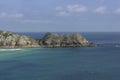 Porthcurno coast line at Lands End in Cornwall Royalty Free Stock Photo