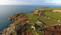 Porthcurno, Cornwall peninsula and coastline from above Royalty Free Stock Photo