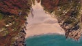 Porthcurno, Cornwall Sandy Beach and Atlantic ocean from above Royalty Free Stock Photo