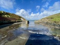 Porthgain Harbour with stone seawall. Pembrokeshire. UK. October 21, 2021.