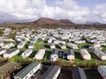 Caravan and camping, static home aerial view