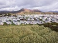 Caravan and camping, static home aerial view