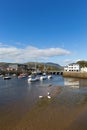 Porthmadog Wales Welsh coastal town with boats in the harbour in beautiful weather