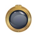 Porthole window icon. Safe round metalic spaceship illuminator decent. Vector steel window hole. Cruise aircraft