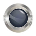 Porthole window icon. Safe round metalic spaceship illuminator decent. Vector steel window hole. Cruise aircraft