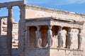 The Portico of the Caryatids at the Erechtheum an ancient Greek temple on the north side of the Acropolis of Athens, Attica, Royalty Free Stock Photo