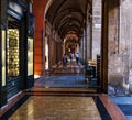 Porticoes of Bologna by day. Arches, columns, architecture. Italy