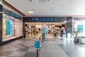 Portimao, Portugal - July 11, 2020: Access organization for social distancing in Primark fast fashion retailer. Input and output