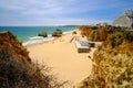 PORTIMAO, PORTUGAL - MAI 24, 2019: View on the beach Praia da Rocha in Portimao in Algarve, Portugal