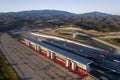 Portimao, Portugal - May 2021 - Aerial drone view over racing track Algarve International Circuit in Lagos Portimao. Finish line