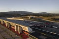 Portimao, Portugal - May 2021 - Aerial drone view over racing track Algarve International Circuit in Lagos Portimao. Finish line Royalty Free Stock Photo