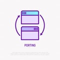 Porting in programming thin line icon. Adaption software for other platform. Modern vector illustration