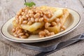 Portion baked beans and waffles Royalty Free Stock Photo