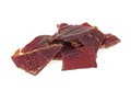 Portion of beef jerky isolated on white background, close-up Royalty Free Stock Photo