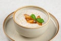 Portion of breakfast porridge cereals with peach Royalty Free Stock Photo