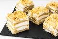 Portion cake of puff pastry with vanilla butter cream Royalty Free Stock Photo
