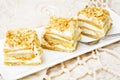 Portion cake of puff pastry with vanilla butter cream Royalty Free Stock Photo