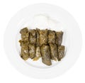 Portion caucasus dolma from vine leaves and mince