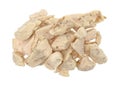 Portion of chicken breast chunks on a white background