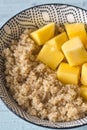 Portion of cooked quinoa with mango slices Royalty Free Stock Photo