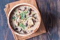 Portion of creamy mushroom soup Royalty Free Stock Photo