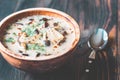 Portion of creamy mushroom soup Royalty Free Stock Photo