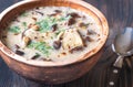 Portion of creamy mushroom soup Royalty Free Stock Photo